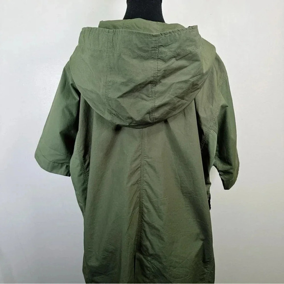 JNBY Hooded Cotton Green Army Full  Zip Short Sleeve Jacket - Picture 3 of 16